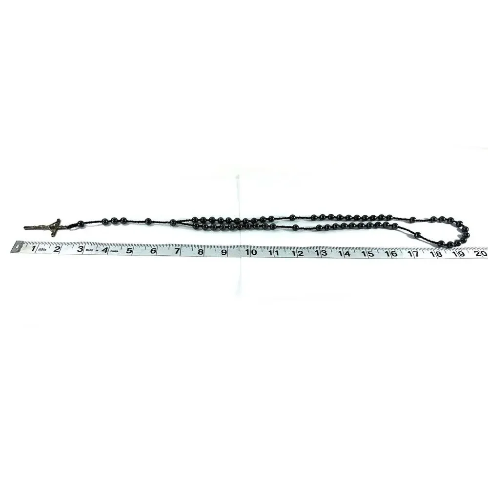 Vintage Catholic Hematite Rosary Black Hematite Beads Silver Tone Crucifix 20”